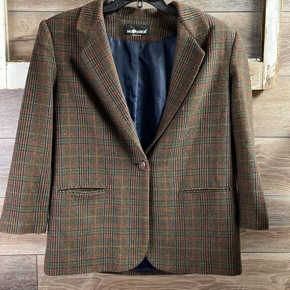 Sag Harbor Men’s Dress Coat, Dark Brown Plaid , See Measurements, Vintage - Picture 2 of 6